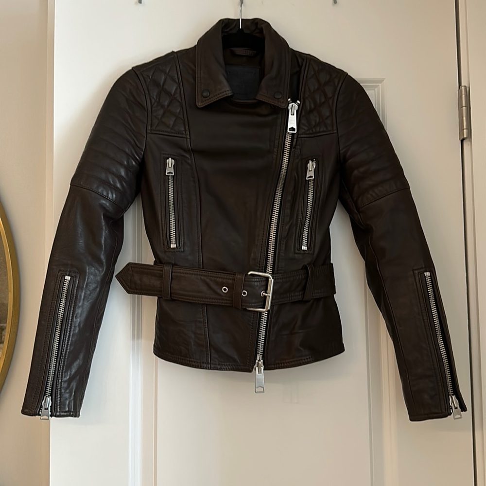 All Saints dark brown leather jacket